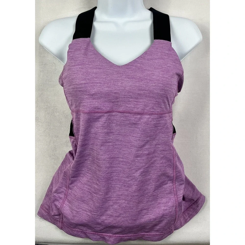 LULULEMON Push Your Limits Sz 6 Purple Black Accent Criss Cross Back Tank Top